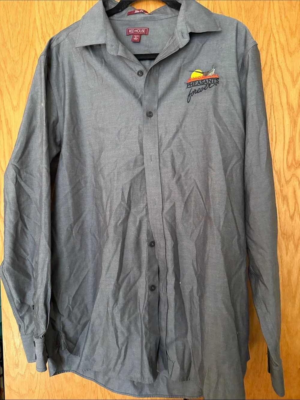 Men's Gray Button-Up Shirt Jacket with Pheasants Forever Embroidery